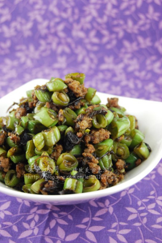 肉末榄菜四季豆的做法