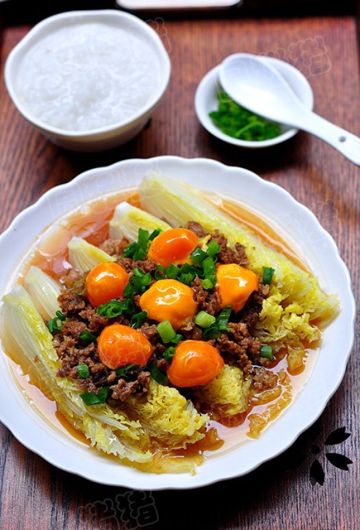 咸蛋肉碎蒸娃娃菜的做法