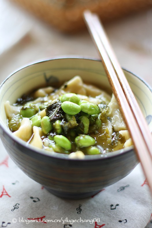 雪菜毛豆面川条的做法