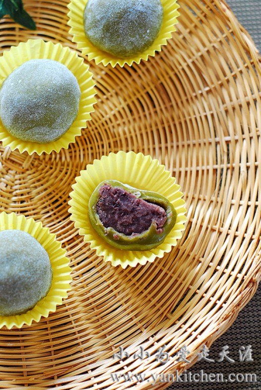 抹茶红豆糯米糍的做法