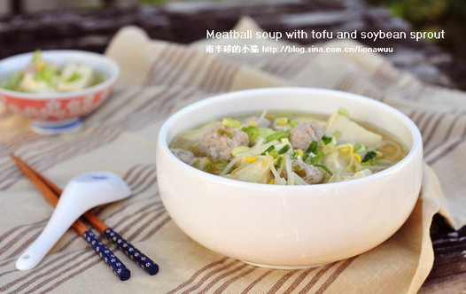 冻豆腐黄豆芽肉丸滚汤的做法