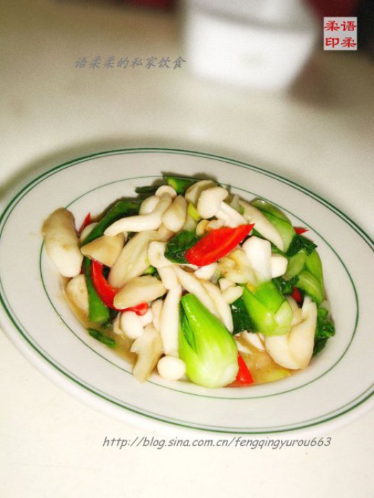 白玉蘑菇炒油菜的做法
