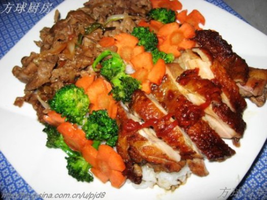 羊肉煎鸡双拼饭的做法