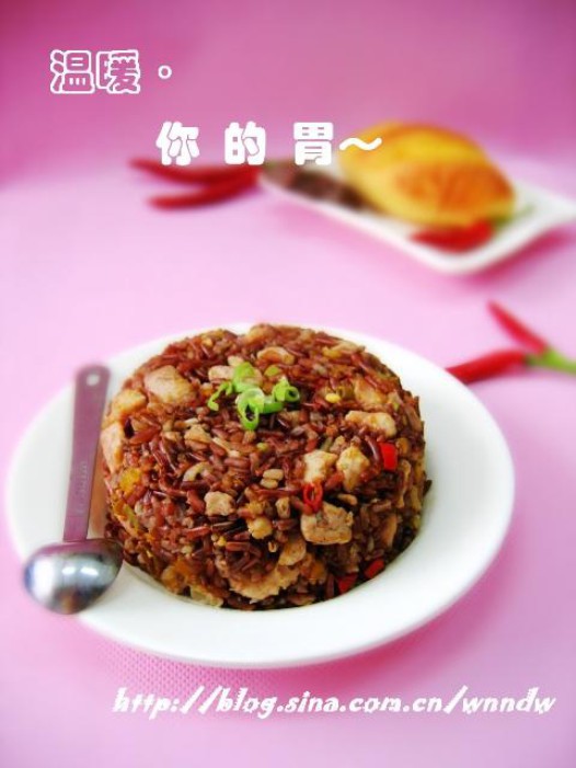 南瓜鸡肉红米饭的做法