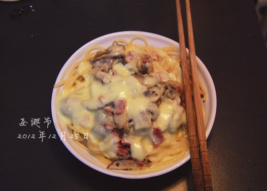 微波炉版蘑菇培根芝士焗意面的做法