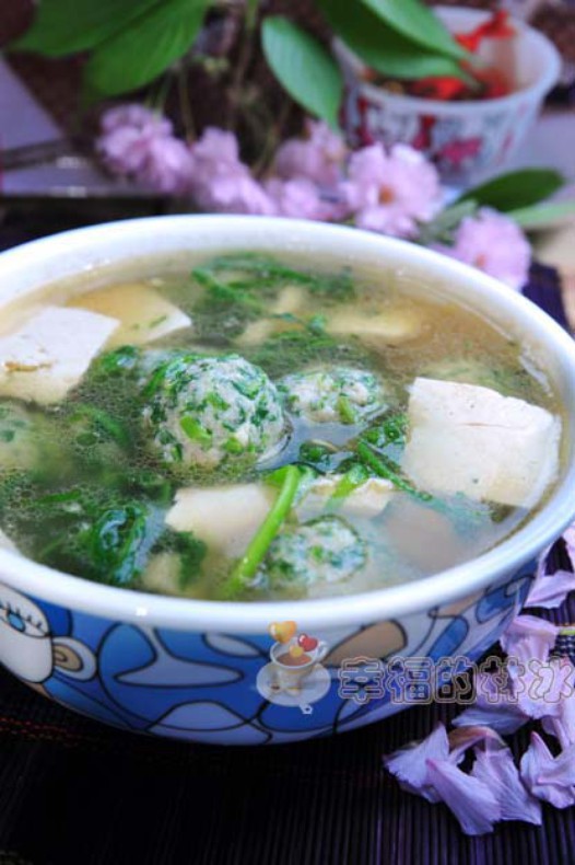 荠菜丸子豆腐汤的做法