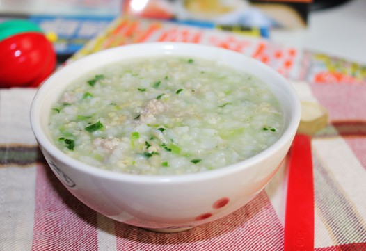 青菜肉末二米粥的做法