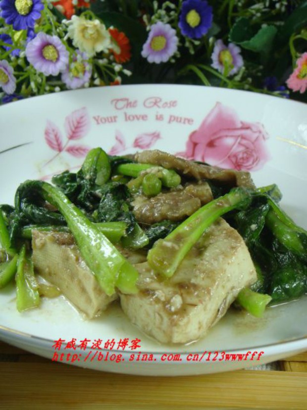 虾酱肉片油菜豆腐的做法