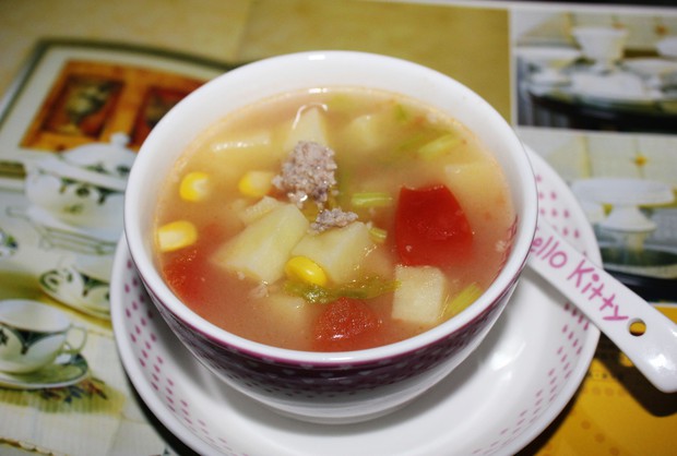 蔬菜肉末面汤的做法