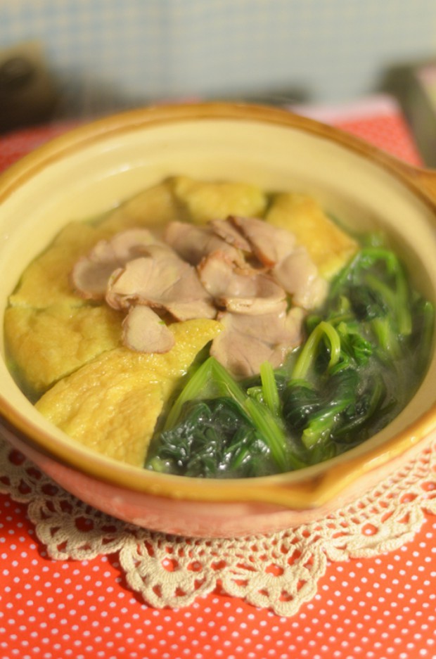 菠菜油豆腐暖锅的做法