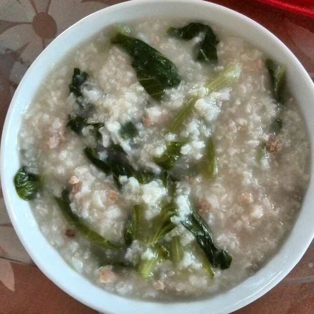 青菜瘦肉粥的做法