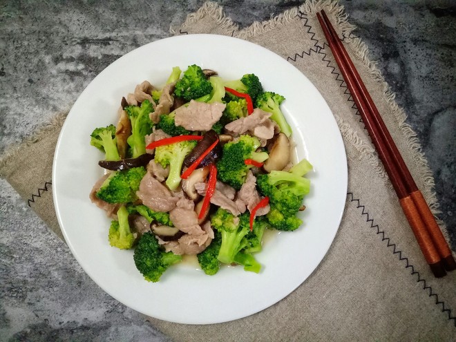 蓝瘦香菇(西蓝花瘦肉炒香菇)的做法