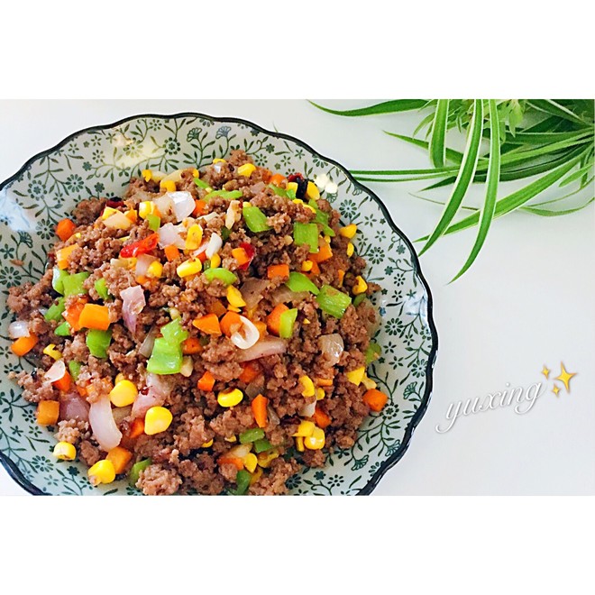 彩蔬牛肉糜的做法