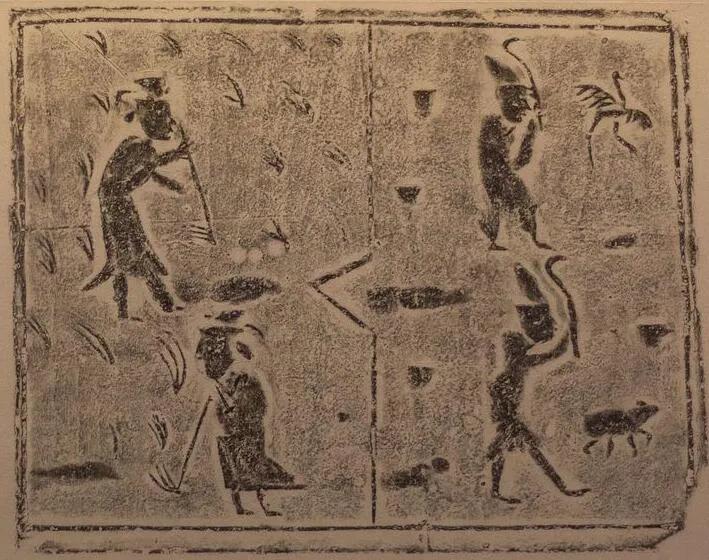 上图_ 秦汉时期的石画像 二人锄禾二人狩猎