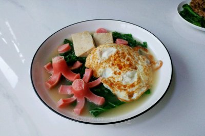 青菜豆腐煎蛋汤